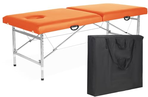 Hoixin Massageliege Massageliege klappbar Massagebett tragbar Mobile Therapieliege Massagetisch mit ergonomischer Kopfstütze Aufbewahrungstasche Höhenverstellbar Keine Montage erforderlich(Orange)