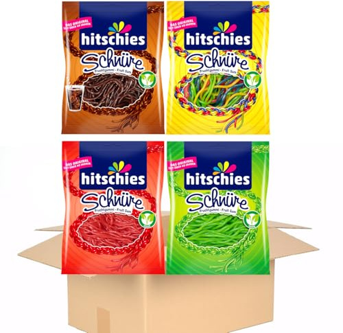 Hitschies Schnüre Set 1x normal 1x Cola 1x Erdbeere 1x Apfel Hitschler 4x125g (500g) by MBaccent + MBAccent Sticker