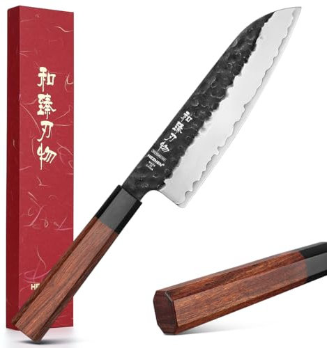 HEZHEN Santoku Knife,Clad Steel Chef Knife, Forged Japanese Style Gyuto Knife, Wooden Octagonal Handle