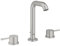 GROHE Essence, Grifo mezclador de lavabo de 3 orificios con vaciador automático, montaje en encimera, tamaño M 193 mm, palanca de metal de doble manija, disco cerámico de 90°, Supersteel, 20296DC1