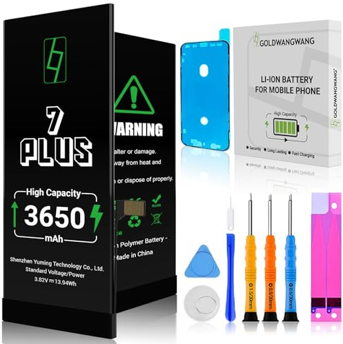 Akku für iPhone 7 Plus, 3650mAh Hochkapazität, Komplettes Reparaturkit | Kompatibel mit A1661/A1784/A1785 Lithium Polymer Reparaturkit mit Werkzeugen, Anleitung & wasserdichter Dichtung