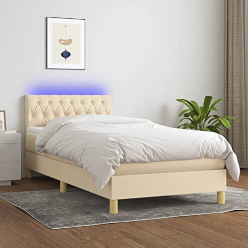 Brokky Boxspringbett mit Matratze & LED Bett Mit Bettkasten Bett Boxspringbett Betten Boxspringbett Mit Matratze Creme 90x190 cm Stoff - 3133922
