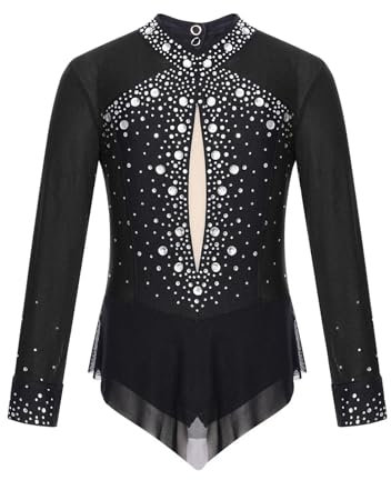 MZPOZB Gymnastik Trikots Kinder Gymnastik Trikots for Mädchen Kinder Rhythmische Gymnastik Body Strass Yoga Eiskunstlauf Overall Ballett Trikot Turntrikot(Black,6)