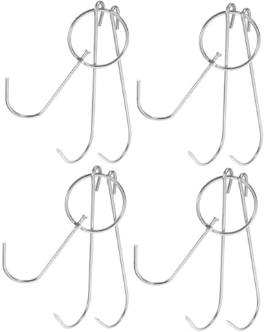Alipis 4pcs Stainless Steel Meat Hooks for BBQ Grilling 29cm Dual Hook for Poultry and Duck for Smoking and Meat Processing
