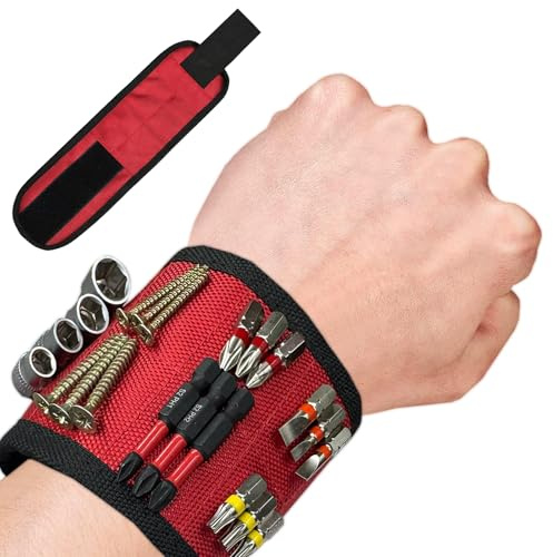 Greywolf Magnetic Wristband, Magnetic Screw Holder, Ballistic Nylon, 8 Strong Magnets, One Size Fits Most, Red