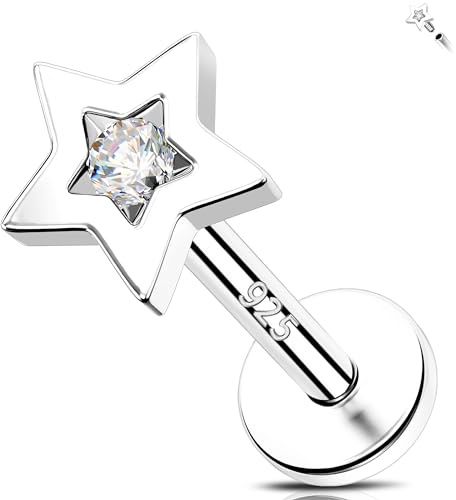 Melighting 925 Silber Flach Rücken Ohrring Helix Stud Innengewinde CZ Lippen Stud Labret Ohrring Knorpel Piercing Schmuck