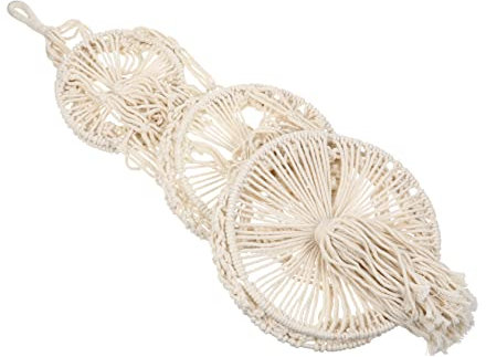 Happyyami 3-layer Hanging Plant Basket Macrame Hanger Beige Foldable Flowerpot Holder for Indoor Outdoor Decor