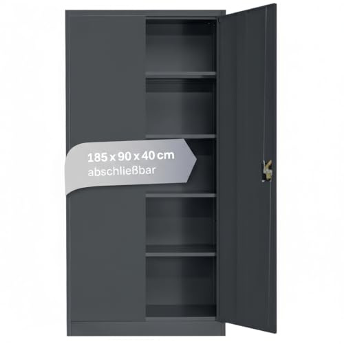 Lager|Zwei LagerZwei Mehrzweckschrank 185x90x40cm I Stahlschrank anthrazit | Metallschrank I 4 Fachböden I Aktenschrank I Abschließbar I Allzweckschrank als Werkstattschrank & Büroschrank