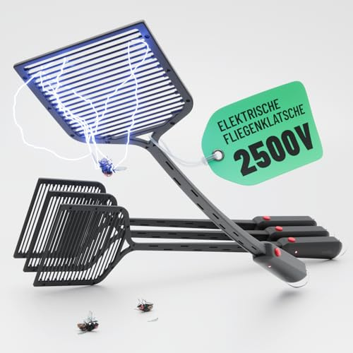 greate elektrische Fliegenklatsche extra stark inkl. Batterien | 4er Pack Insekten Schläger elektrisch gegen Mücken, Schnaken, Mosquito & mehr - Fliegenfänger - Electric Fly swatter