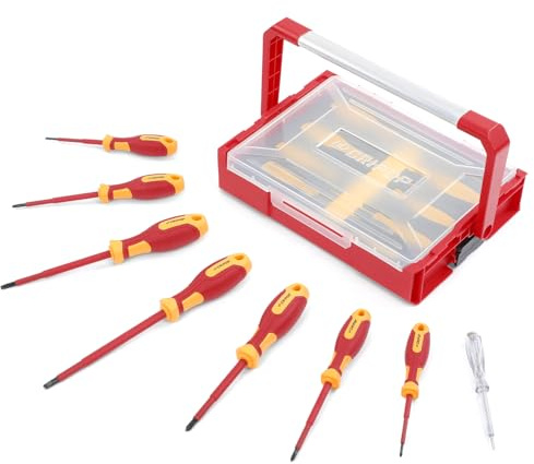 CRIPOP 5PCS VDE Insulated Pliers Tool Set,1000V Insulated Electrical Tools Kit,Includes 190mm Combination Plier,165mm Diagonal Cutter, 210mm Long Nose Plier & Voltage Tester with Box (C Set)