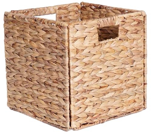 Hintyne Panier de Rangement tissé 28 x 28 cm Panier de Rangement tissé en Jacinthe d'eau Facile à Nettoyer Organiseur Placard avec poignée pour étagères