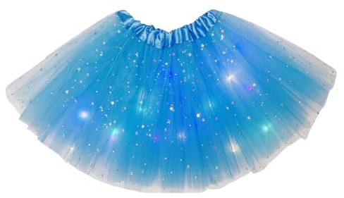 TRYUEN Women LED Tutu Skirt Sequins Stars Light Up Tutu Skirts Layered Ballet Dance Tulle Skirt for Halloween Party Costume (UK, Alpha, One Size, Regular, Regular, Standard, Blue)