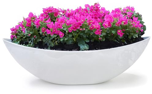 Ovale Pflanzschale als große 55 cm Vintage Outdoor Deko-Schale hell-grau
