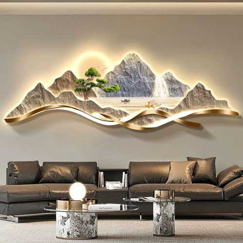 3D Wanddeko Wandskulpturen-Kunst Moderne Wandkunst Chinesische Kreative Landschaftsbildwand for Eingangsbereich Zuhause, Wohnzimmer, Arbeitszimmer, Schlafzimmer-Dekor(Style G,120 * 40cm)