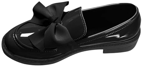Damen Orthopädische Anti-Rutsch-Schleife Loafers, elegante Lackleder, Penny-Loafers Komfort Slip on Low Heel Schuhe für Arbeit Fahren, Schwarz , 39 EU