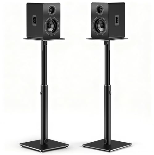 Soportes para Altavoces, Juego de 2 Soportes universales de Suelo para Altavoces de Sonido Envolvente, Altura Ajustable, Capacidad de 15 kg Cada uno, gestión de Cables, fácil Montaje, Antideslizantes