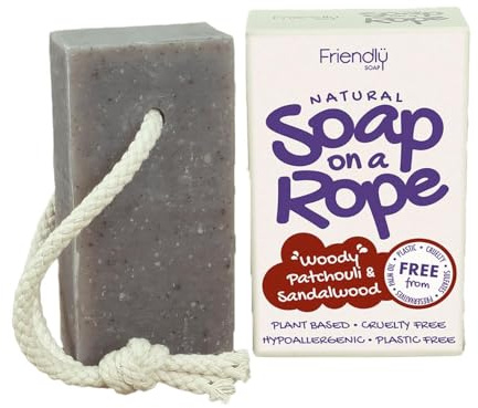 Friendly Soap - Natural Soap On A Rope - 'Woody' Patchouli & Sandalwood 125g