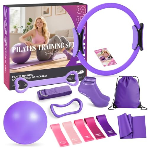 Vanlgs Pilates Kit 13Pcs Home Pilates Essentials Workout Kit with 13 Ring, 10 Ball and Resistance Bands for Women at Home, Pilates Equipment Set for Beginners Pilates Bands & Accessories(Purple)