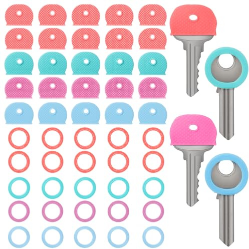 50Pcs Colored Key Covers Caps, 1 Standard Cute Key Caps, Keys Identifier Coding, Rings Soft Stretchy House Keys Covers Protectors for Small & Standard-Keys (Not for Odd-Shaped-Keys)