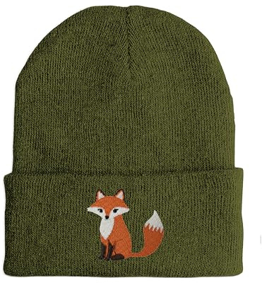 tshirtladen Beanie mit Fuchs Stickerei für Jäger und Tierfreunde aus weichem Strick Material doppellagig warm elastisch Unisex Wintermütze