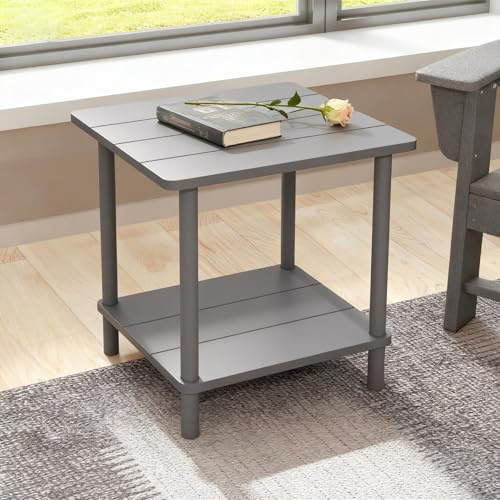 Aniston Mesa Auxiliar para Exteriores, Mesa Adirondack de 2 Niveles, mesas auxiliares de bambú para Exterior o Interior, Mesa Auxiliar pequeña Resistente a la Intemperie para Piscina (Grey)