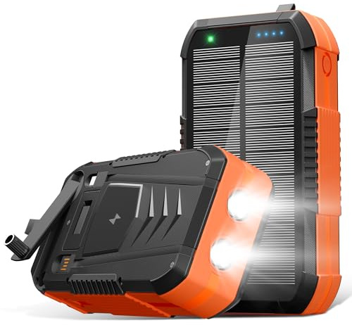 70000mAh Power Bank Inalámbrico Solar Grande Cargador Externo PD30W de 30W con Función de Carga Rápida, 6 Salidas USB C, Linterna, Brújula y Manivela para Teléfonos y Tablets