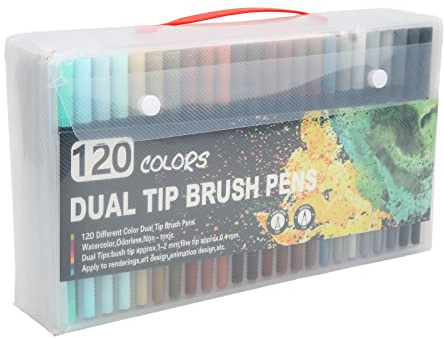 plplaaoo Marcadores de punta fina Marcadores de punta de pincel 120 colores Diseño de punta doble Punta fina de 0,4 mm y cabezal de cepillo de fibra de nailon para niños adultos Coloración