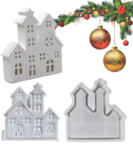 Silicone Molds for Crafts - Non-Stick Christmas Home Decor,1 Pair Building Shape Casting Mold - for Chocolate Wax Fondant Clay Bedroom Kitchen Party Holiday Office Classroom School