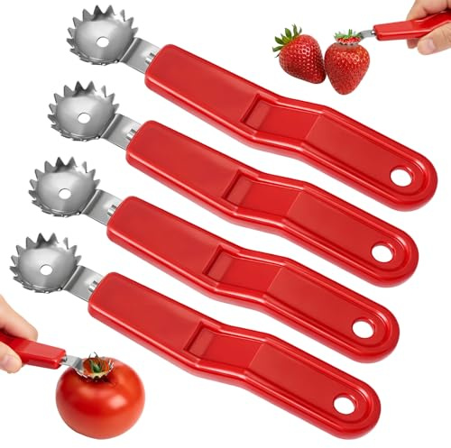 Larrel 4 stycken tomater jordgubbsurkärnare, rostfritt stål tandad kant tomatstunk borttagare ø 2,1 cm, längd: 11,5 cm köksverktyg för urkärning av frukt och grönsaker