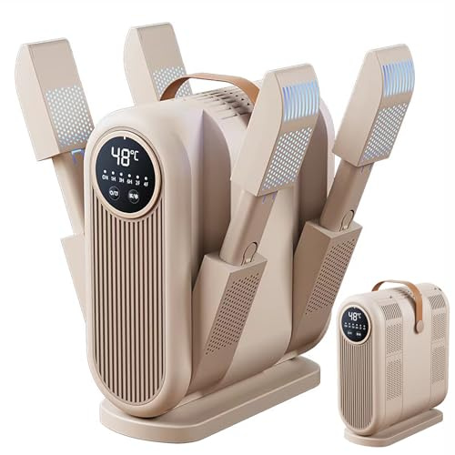 Faltbarer Schuhtrockner Tragbarer Schuhtrockner mit 4 Halterungen, 1/3/6h Timer & 48℃ konstante Temperatur Smart Schuhe Luftentfeuchter für Handschuhe, Hüte, Socken, Skischuhe