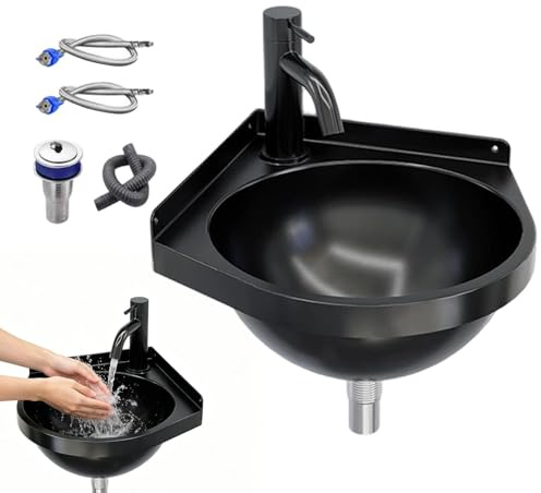 Lavabo de pared | Lavamanos de Esquina Triangular y Semicircular con Grifo,fregadero pequeño de esquina,Para Jardín, Patio, Apartamento, Trastero, Baño, Cocina y Principal