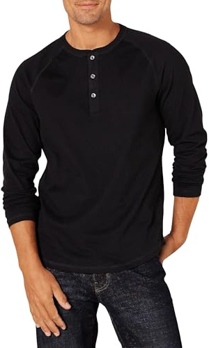 Amazon Essentials Maglia con Collo Serafino a Maniche Lunghe Uomo, Nero, L