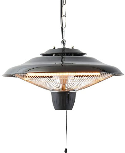 EVATRONIC - Chauffage d'extérieur 2000W - Elément chauffant halogène à suspendre, 3 niveaux de chauffe, chaine de suspension 50cm fournie, IP24, idéal jardin, terrasse, parasol, pergola (Noir)