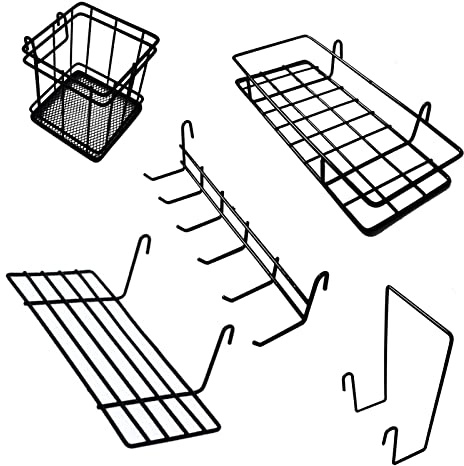Hänge-Korb, Haken-Gestell & Hängeregal StifthalterlHakenablage， Gitterwand-Accessoires，Wandgitter Zubehör für Draht-Gitterwand，, Schwarz