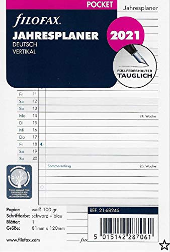 Filofax Kalendereinlage Pocket Jahresplaner vertikal (deutsch)2021, 000021-68245