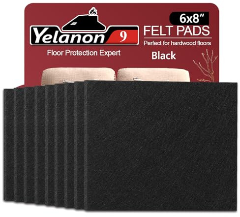 Yelanon 9Stück 8x6Zoll Filzgleiter selbstklebend und Filzgleiter für Stühle | Filz selbstklebend – Möbelgleiter & Stuhlgleiter aus robustem Filz, ideale Bodenschoner für Parkett und Holzfußböden, Schwarz