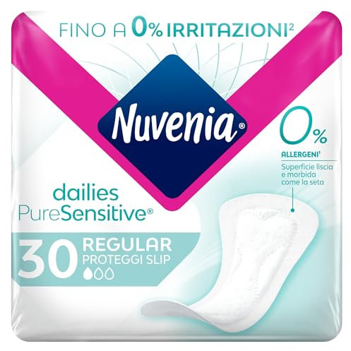 Nuvenia, Proteggi Slip Regular Pure Sensitive, Superficie Delicata per Pelli Sensibili, Confezione da 30 Salva Slip