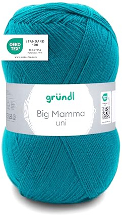 Gründl Big Mamma uni (hilo para calcetar y ganchillo con carácter de lana de 100% poliacrílico, 400 g / 1040 m, tamaño de aguja: 3,5-4,5, 1 × 400 g), Petrol