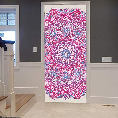 A.Monamour Türtapete Selbstklebend Türfolie Türposter 3D Blumen Mandala Böhmische Ethnische Stämme Textur Abstrakte Kunst Vinyl Folie Türdeko Tapete Wandbild Türaufkleber Türtattoo 90 x 200 cm