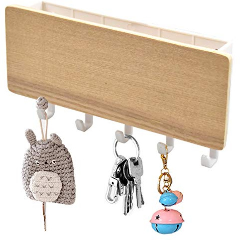 Pinsheng Key Rack Holder Organizer Wandmontage 5 Schlüssel Haken Mail Sorter für Eingangsbereich Home Office, natürliche Holzfarbe