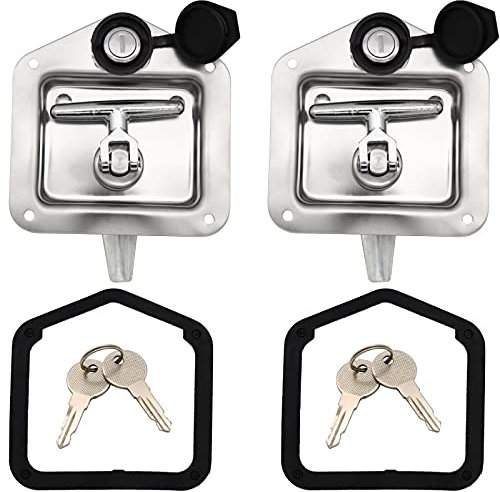 Maniglia a T, 2 chiusure per cassetta degli attrezzi per camion, in acciaio inox, con 4 chiavi, per camper, rimorchi, cassette degli attrezzi