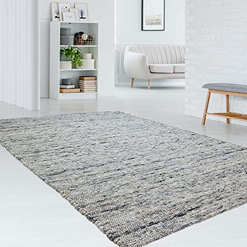 Taracarpet gewalkter exklusiver Hand-Web-Teppich handgewebter Teppich aus Wolle mit SCHWARZER Kette 090x160 cm Grau