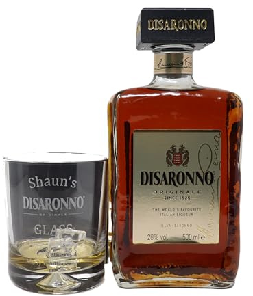 Regalo Personalised Engraved Dimple Glass & Bottle - Disaronno Design (Disaronno Amaretto 50cl, No Gift Box)