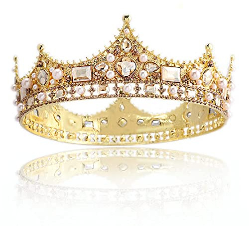 Kristall Perle Barock Hochzeit König Tiara Vintage Strass Krone Haarbänder für Hochzeit Festzug Abschlussball Geburtstag Halloween Haarschmuck