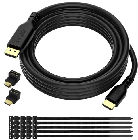 Câble DisplayPort 4K vers HDMI de 10 m, adaptateur mâle vers mâle, convertisseur de cordon DP vers HDMI pour PC vers HDTV, moniteur, projecteur avec 2 adaptateurs HDMI et 25 serre-câbles