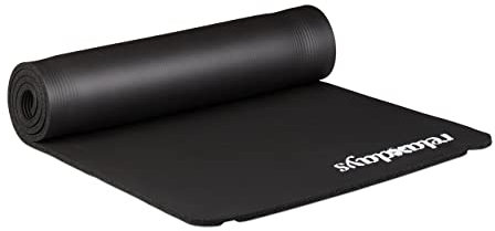 Relaxdays 1 x Yogamatte, 1 cm dick, für Pilates, Fitness, gelenkschonend, mit Tragegurt, Gymnastikmatte 60 x 180 cm, schwarz