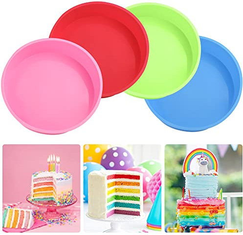 OTTYMO 4 Stück Rund Kuchenformen Silikon Tortenform Schichtkuchen Backform Regenbogentorte Durchmesser 20cm Schichtkuchenform 5cm Hohe Antihaft Schichtkuchen Formen für Kuchen Brote(4 Farben)