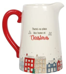 Something Different CV_55822 Keramik-Blumenkrug | Weihnachtsdorf | 17 cm | H17,5 cm x B18 cm x T12 cm | 1er Pack (1 x 1 Stück), weiß und rot