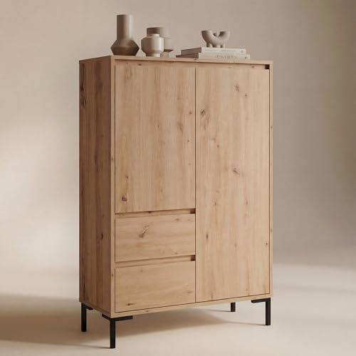Newroom Highboard Wildeiche Artisan Eiche Kommode Modern Vintage - 81x139x40 cm (BxHxT) - Schrank Sideboard - [Savage.Four] Wohnzimmer Schlafzimmer Flur Esszimmer