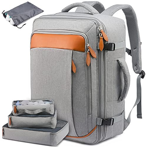 LOVEVOOK Handgepäck Reiserucksack, 35L-40L Erweiterbarer Handgepäck Rucksack Flugzeug, Große Laptop Rucksack für 17 Zoll Damen Herren, Flug Genehmigt Daypack für Reisen Weekender, Grau